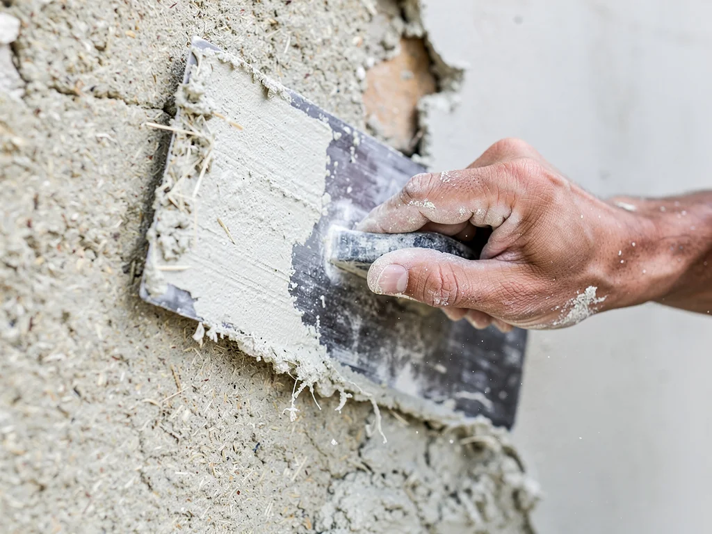 Application d'un enduit chaux-chanvre respirant sur une façade ancienne